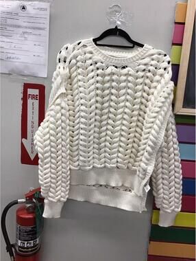 Kbb kahlana womens cable knit heavyweight crewneck sweater size medium cream new